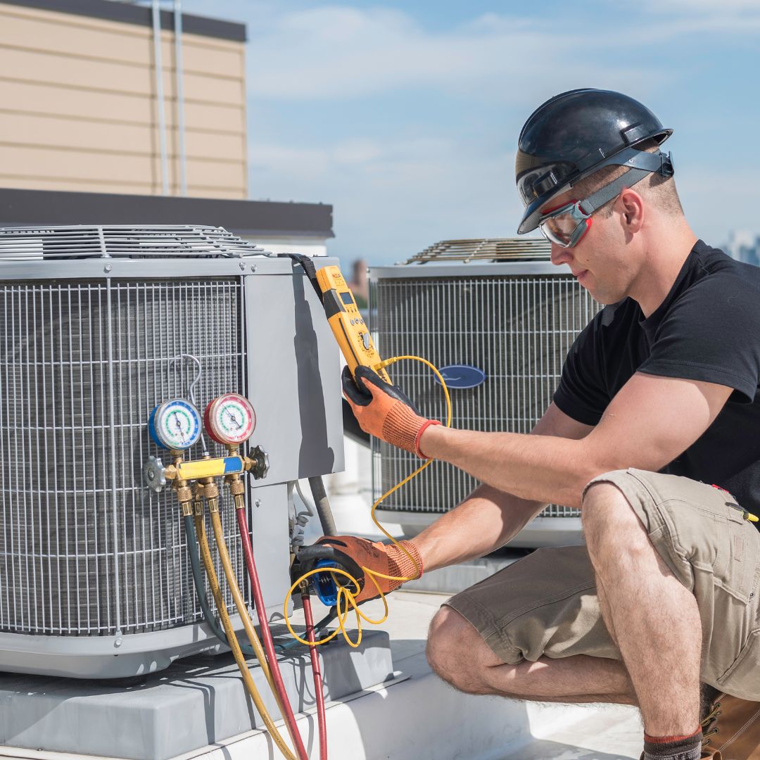 Student working on advanced HVAC system